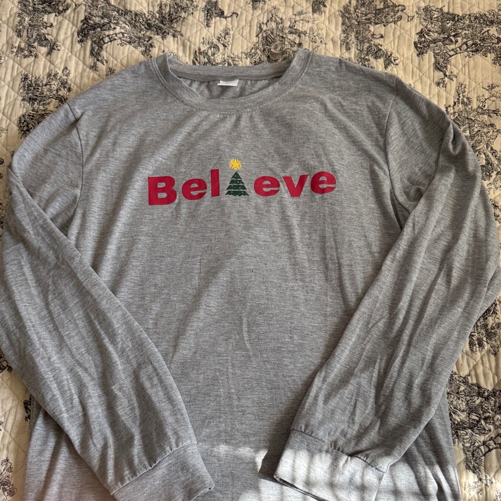 Gray Long Sleeve 'Believe' Shirt